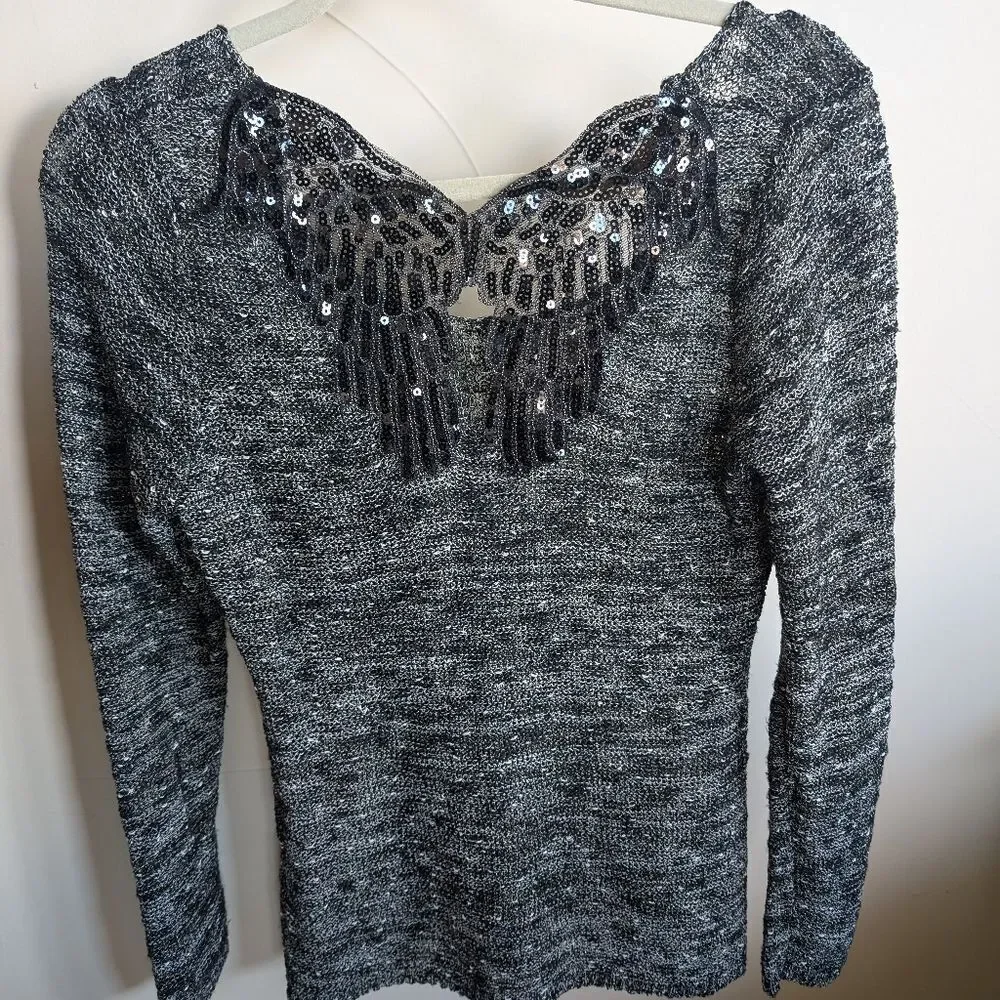 Be Somebody's Angel-Papillon Woven Sweater Sequin Angel Wings On Your Back SizeM